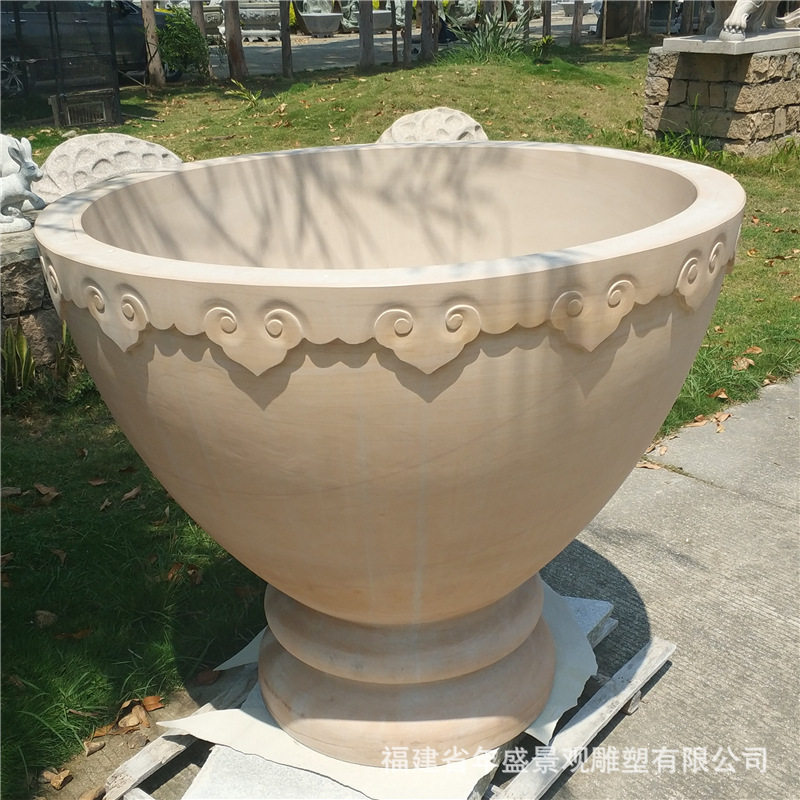 欧式砂岩大口径户外石雕花盆