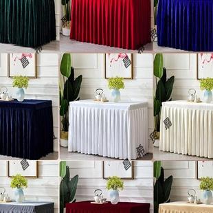 会议桌桌布长方形长条室桌商务桌套罩台布金丝绒布布艺桌裙红