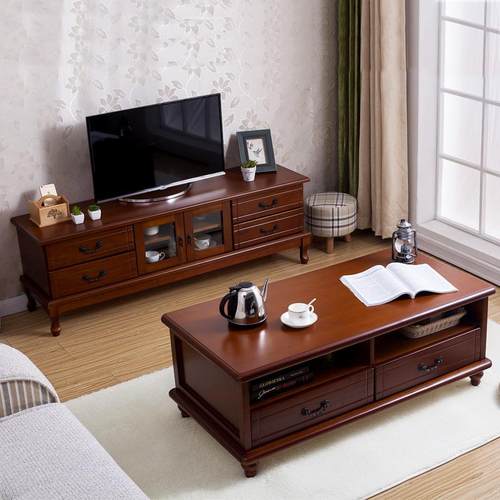 茶几组合现代简约小户型美式家用地柜客厅欧式电视新品实木电视柜