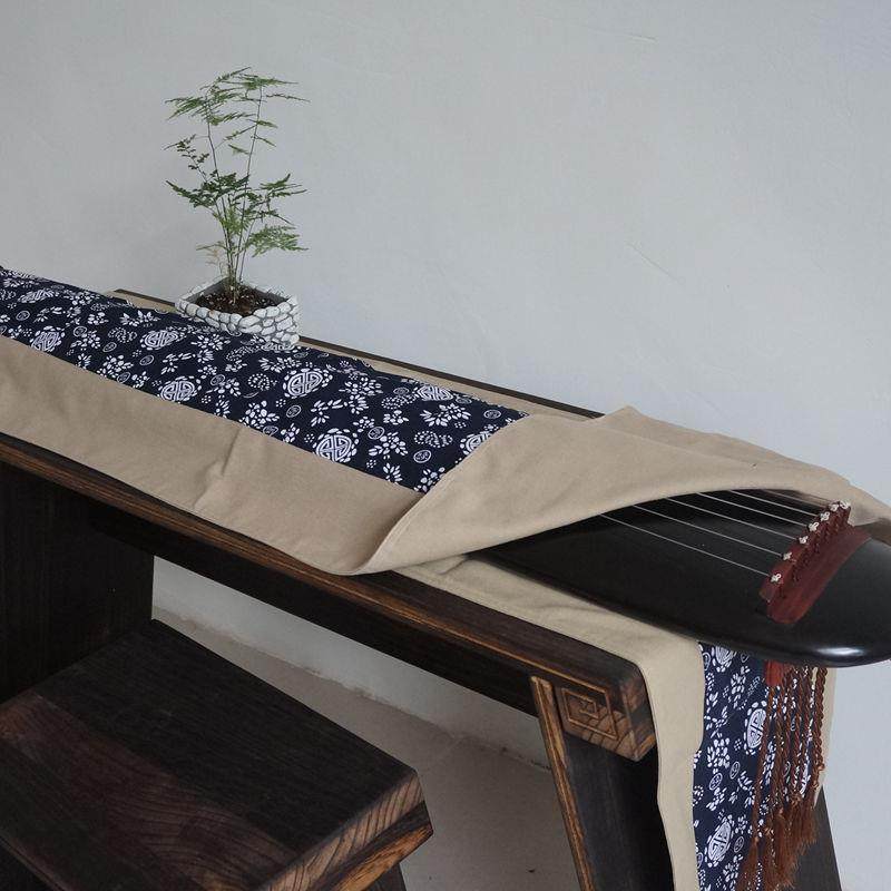 青花瓷古琴桌旗盖布2件套古琴桌布琴罩盖布防滑防尘乐器配件