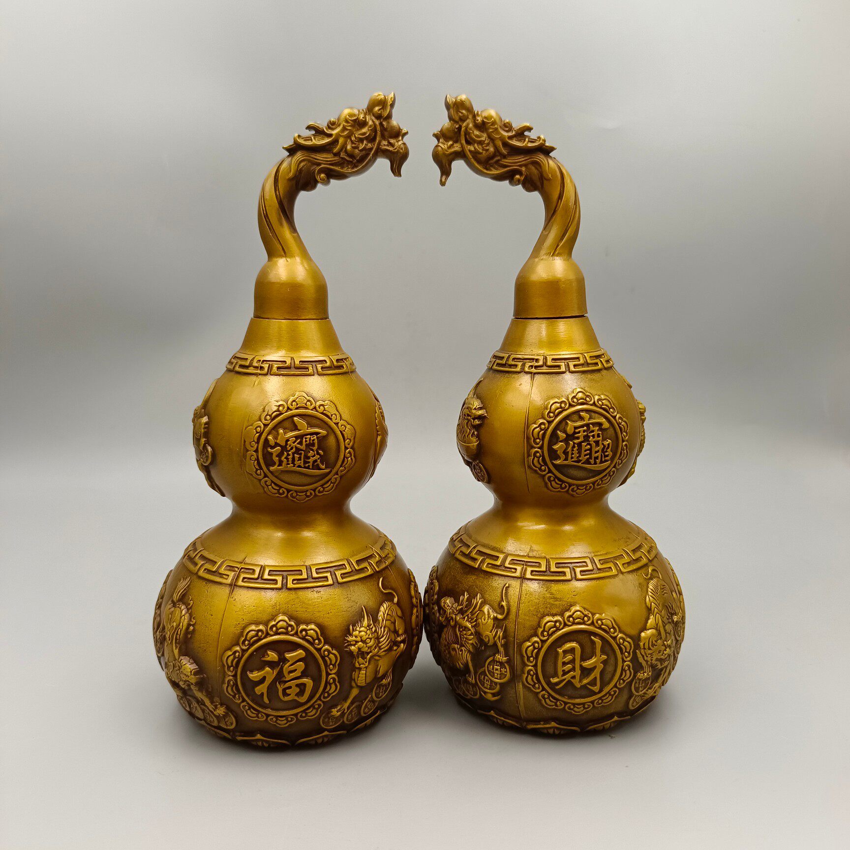 古韵斋仿古铜貔貅葫芦一对摆件