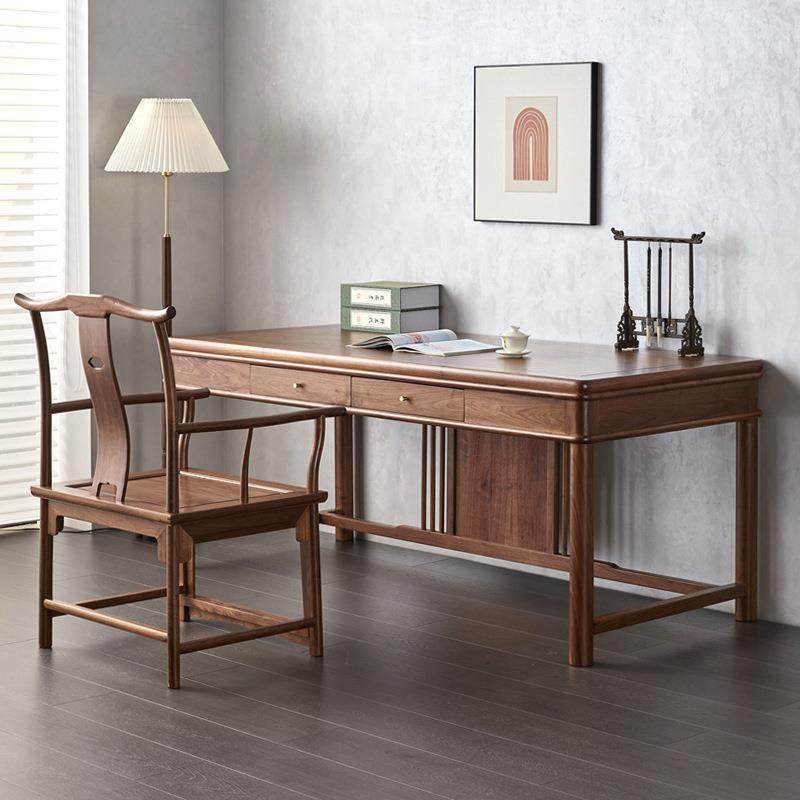 新中式黑胡桃木书桌全实木家用书法桌画案书画桌书房办公桌写字台