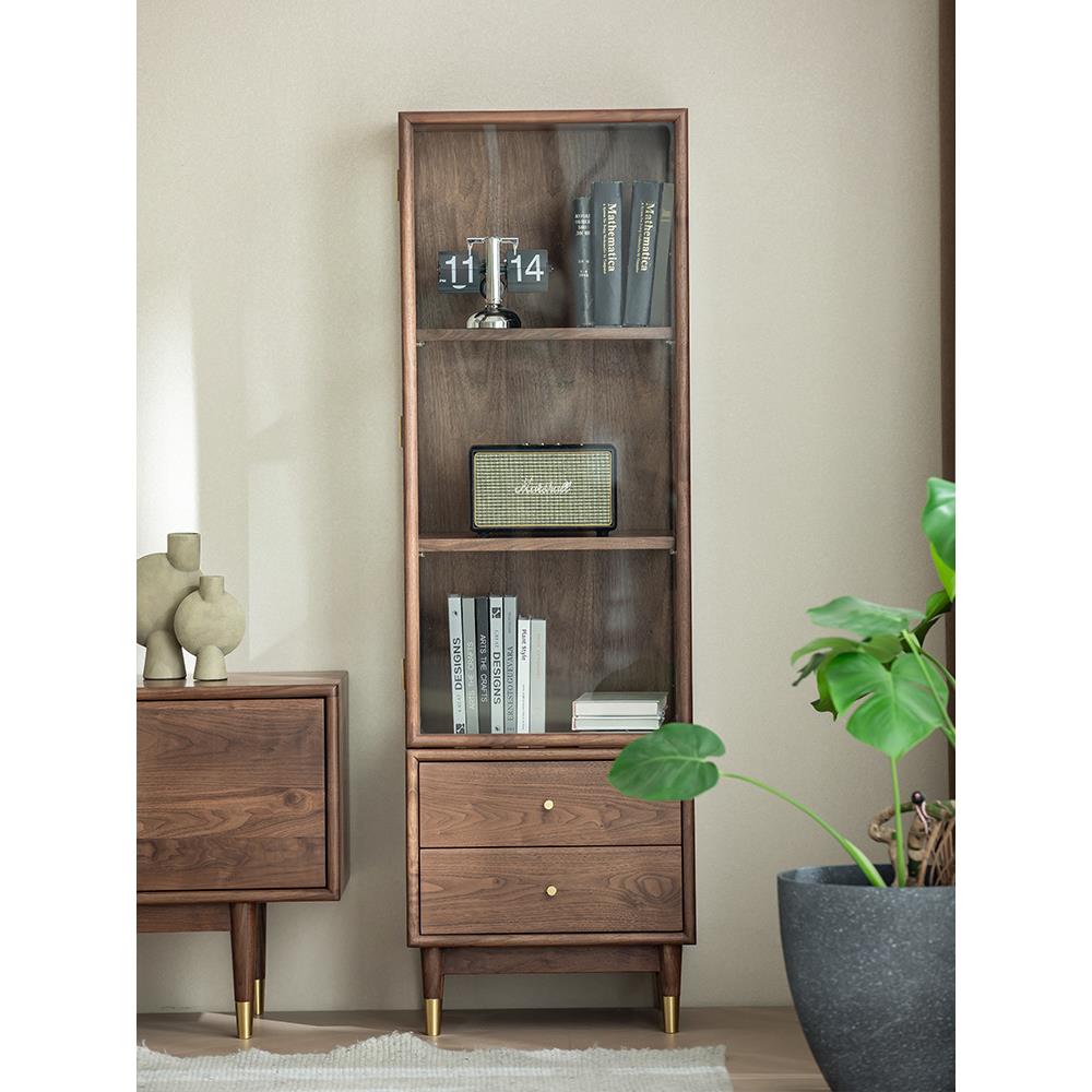 北美黑胡桃木实木书柜储物柜客厅简约现代电视柜边柜立柜展示柜