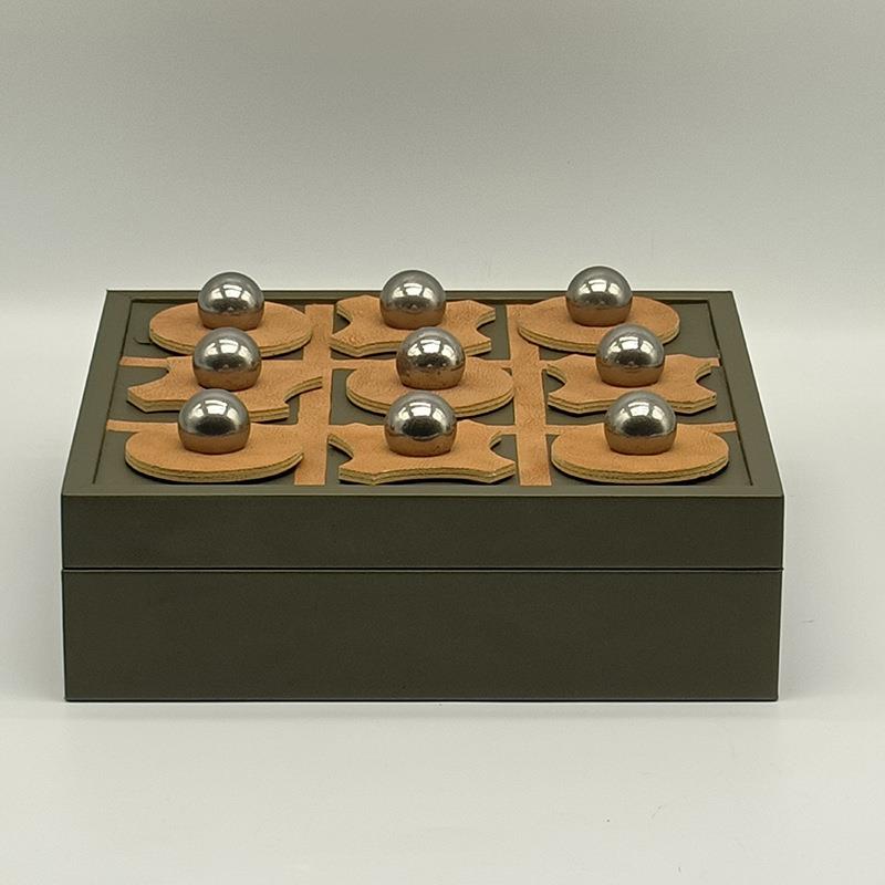 北欧轻奢金属盒子样板间售楼处创意棋盘皮革装饰盒软装工艺品摆件