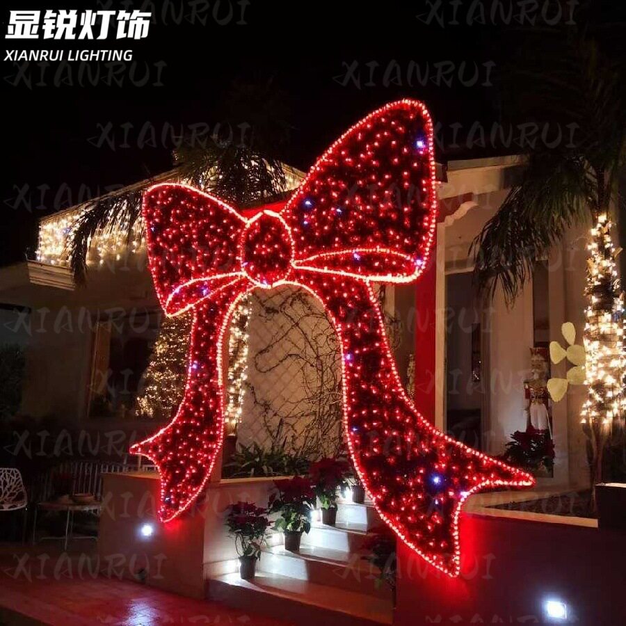 悬挂中庭LED蝴蝶结灯装饰领结造型灯防水图案灯打卡小品挂饰灯