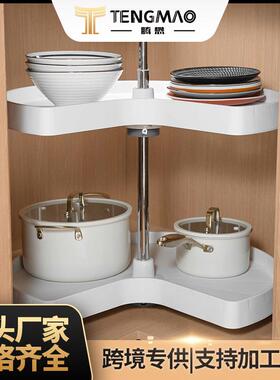 厨房转角拉篮拐角处旋转置物架碗碟锅收纳篮双层塑料270度转盘篮