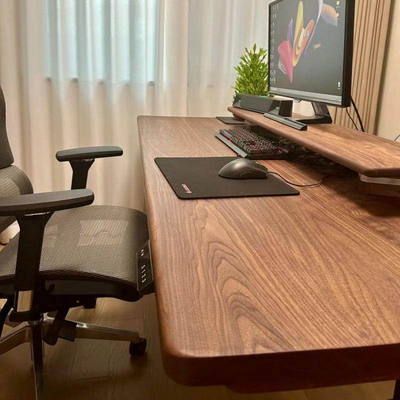 北美黑胡桃木电脑桌书桌办公桌家用桌面板工作台全实木吧台板