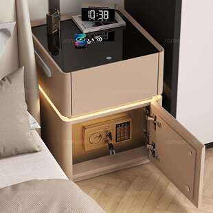 智能实木床头柜保险箱一体简约家用卧室带锁轻奢感小型收纳柜