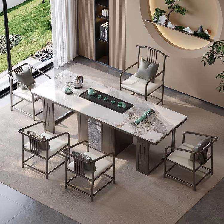 岩板茶桌轻奢现代高级感办公室茶台烧水壶一体式功夫泡茶桌椅组合