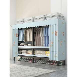 折叠免安装简易布衣柜卧室家用衣橱组装金属框架结实耐用出租房用