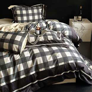格子经典凯瑟琳轻奢系列高端绣花数码印花100S超柔云层磨毛四件套