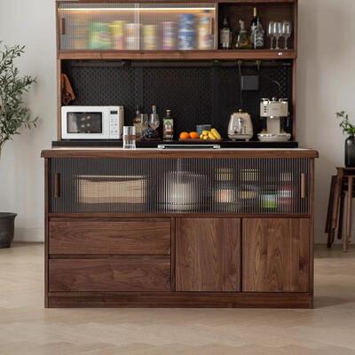 日式黑胡桃木吧台小户型隔断吧台中岛台单独茶水台实木吧台柜