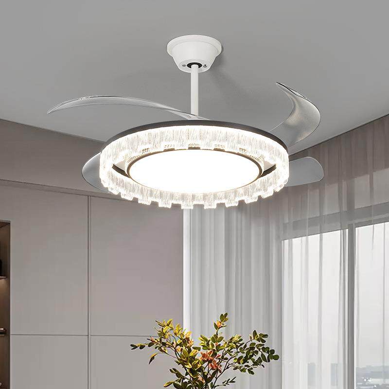 意式全光谱吊扇灯LED卧室现代极简饰餐客厅家用隐形风扇中山灯具