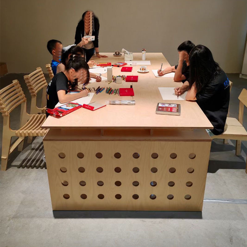 原木简约长方形多人会议洽谈桌