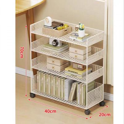 桌面小书架落地简易书桌旁置物架课桌边可移动带轮书本收纳书柜子