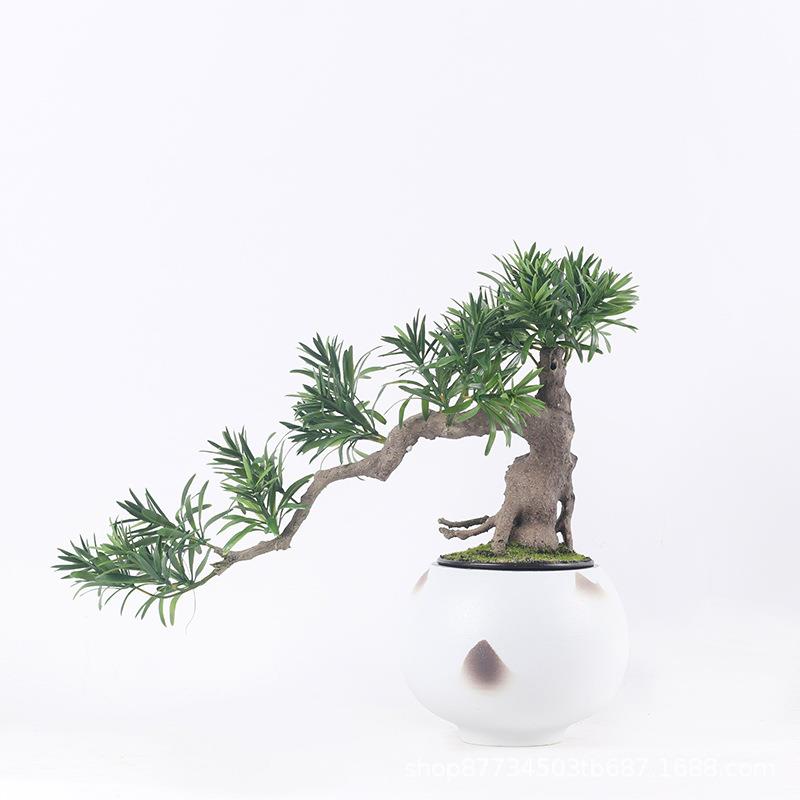 新中式迎客松树盆景摆件茶桌枯山水办公室玄关装饰品绿植案台盆栽