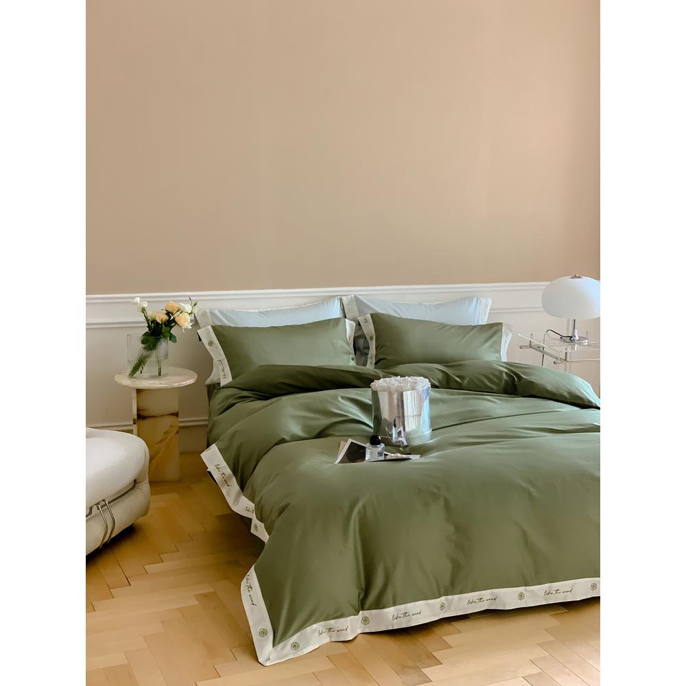 轻奢极简风100支长绒棉四件套全棉纯棉裸睡四季纯色床单被套床品4