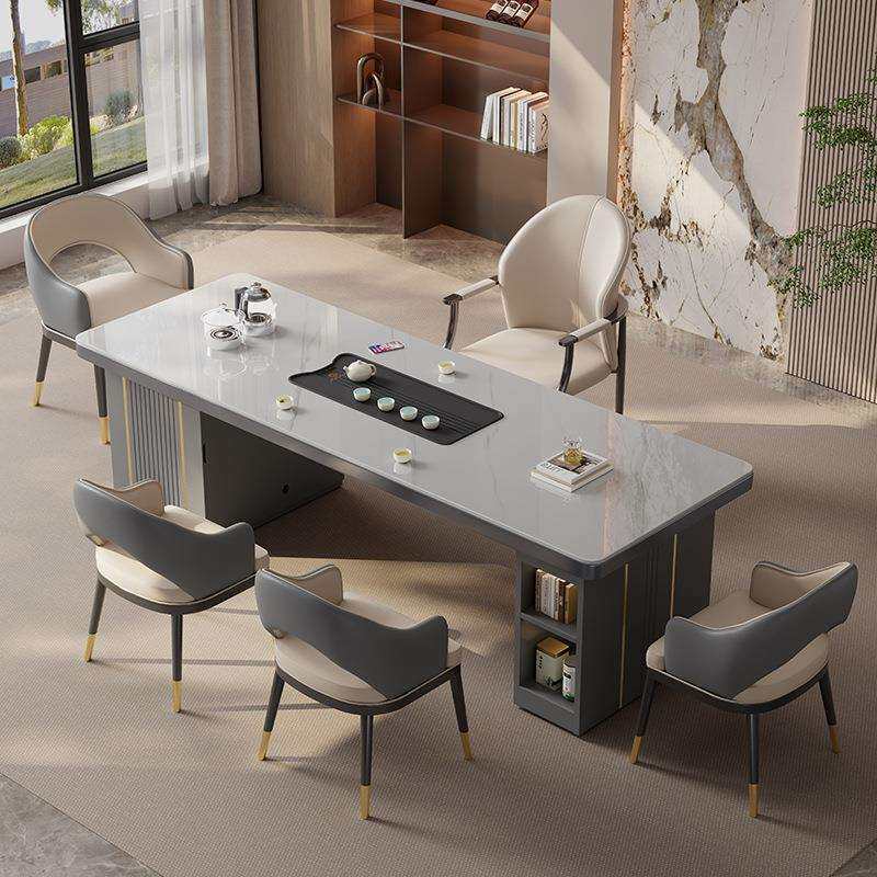 岩板茶桌椅组合轻奢现代高级感办公室家用烧水壶一体嵌入式泡茶台