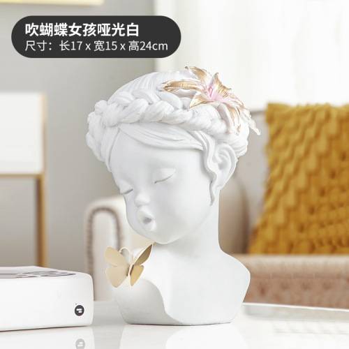 欧式家居软装饰品人物雕塑办公室卡梦尼小可爱头像树脂工艺品蝴蝶