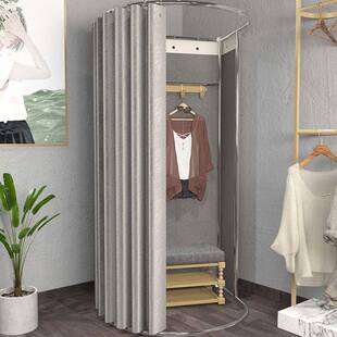 试商服装店衣间落地换衣间不锈钢移动轨289场道展示半圆门帘更架