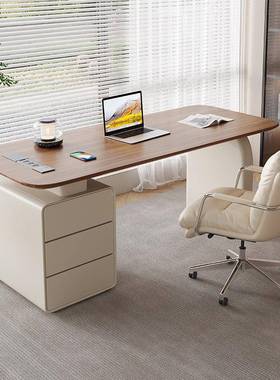 奢简实木办公桌家用书房约奶油风书桌电轻极脑桌现代简医美93522