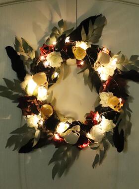 鸿禹藤圣节骷髅环RZK头装饰花前门装饰门挂节日布万置圈壁挂亚马