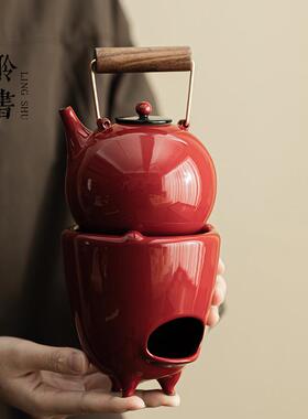 粗陶围炉煮茶煮茶壶装复套红色家用室内陶瓷古烤茶炉KJ-CH-27大烘