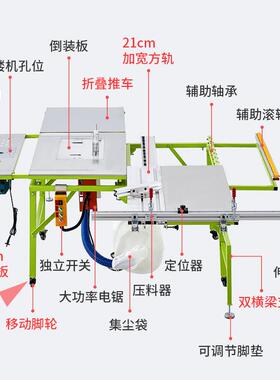 木工锯台叠多功能一体机无43022尘子工母锯折推台锯精密轨推道拉
