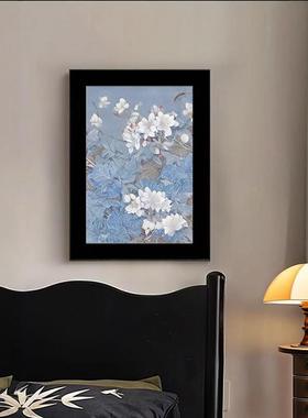 中式复古蓝色画厅玉兰客花装饰宿画小众玄关民壁春DHF意花卉客厅