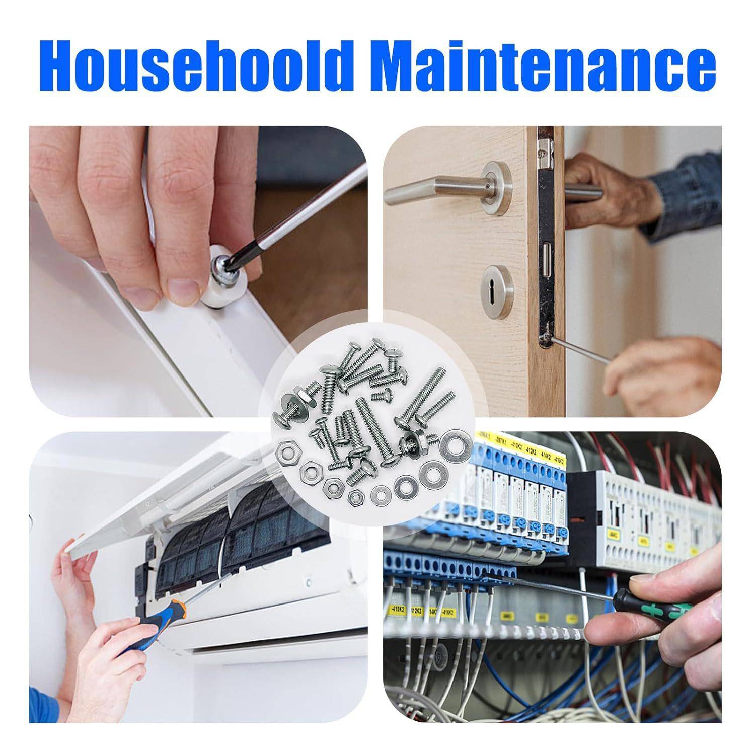 1110pcs美制螺丝NKM盒装3头0不锈钢片十字盘螺丝螺钉螺母垫组合套