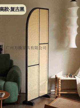 法式实木动关客厅卫生RNN间屏风移藤编中式沙可发遮挡玄隔断屏风