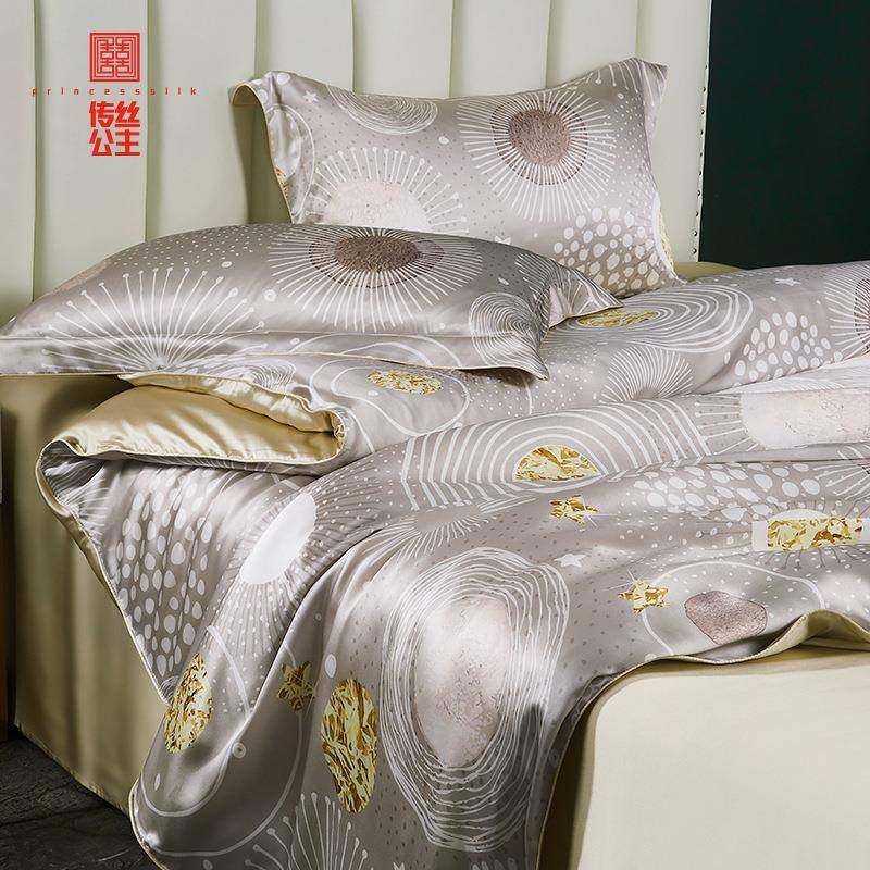 嘉PPD丽真丝四件套丝上简约大气100丝桑蚕床用品公主风被套床单