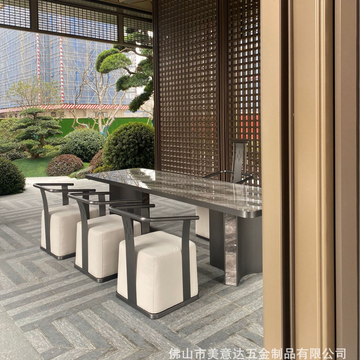 露台阳台不锈钢休闲桌椅组合庭院户外桌椅聚会休闲不锈钢茶几长桌