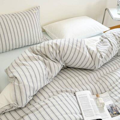 全提棉色织花套条纹床被上四件套纯棉水WZ100809洗棉床单简约床品