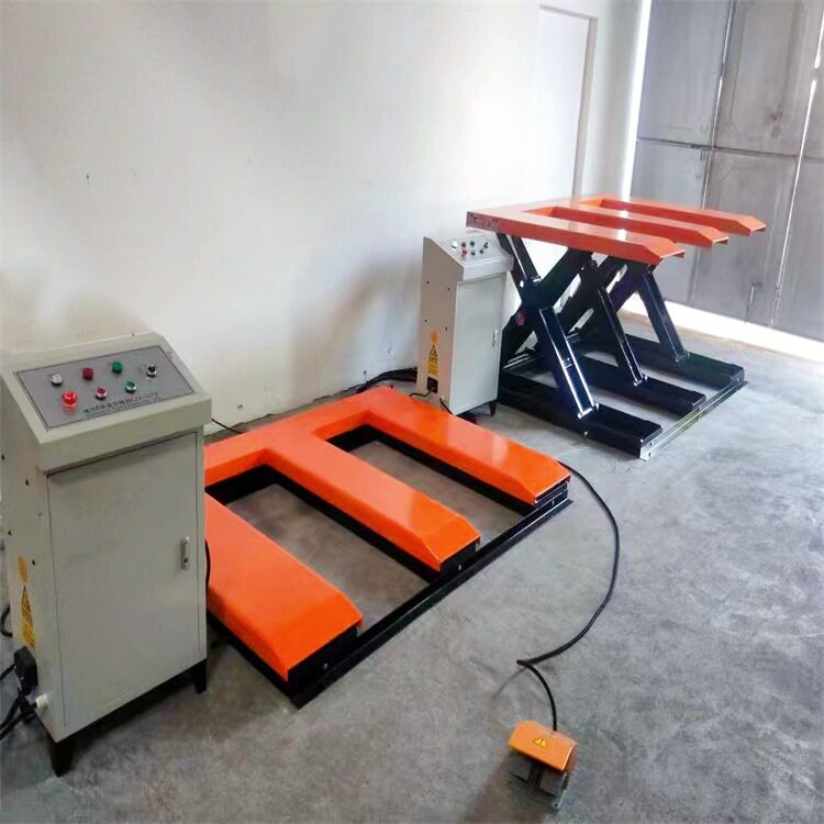 地牛叉车自动上下料升降机3吨E型三字型脚踩自动一体按钮升降平台