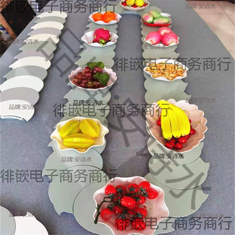 现货长条桌转盘椭圆形餐桌餐盘简装款长方形可拆卸旋转聚会转盘