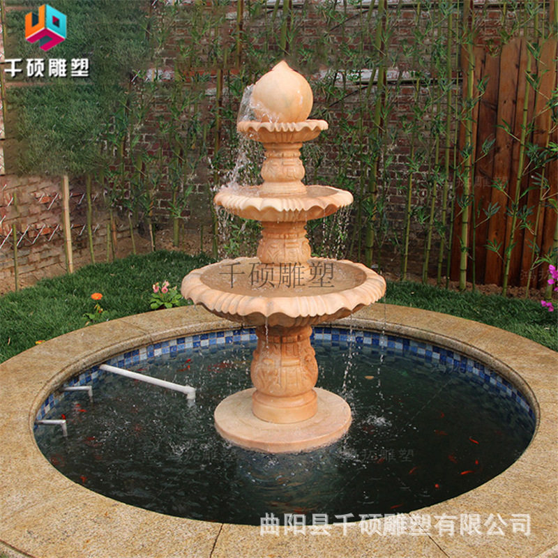 现货石雕喷泉球晚霞红喷泉雕塑锈石球旱球园林景观摆件