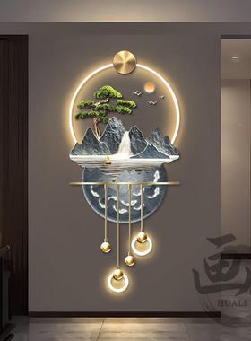 流生财玄关装饰画高档LEDxw吊坠山水灯0画山水走风景入户廊过道挂