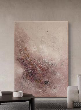 现极简抽象石砂英IYA肌理客厅挂画粉红背景手绘代油画装进门玄关