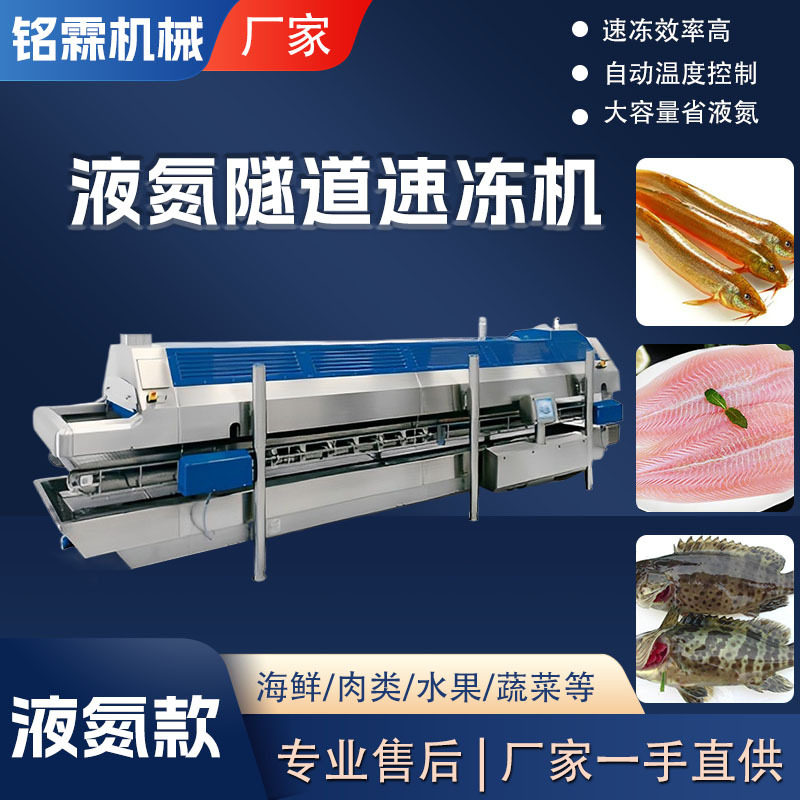 大型扇贝肉龙虾尾带鱼隧道式速冻机 全自动液氮式面食隧道速冻机