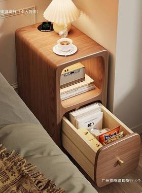 全实木缝迷夹你简床头柜约代家用卧55514室床边柜无线充电现多功