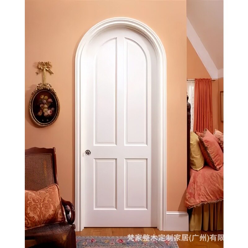 拱形对开门弧形门圆弧实木烤漆卧室门隔音室内复古房间门入口木门