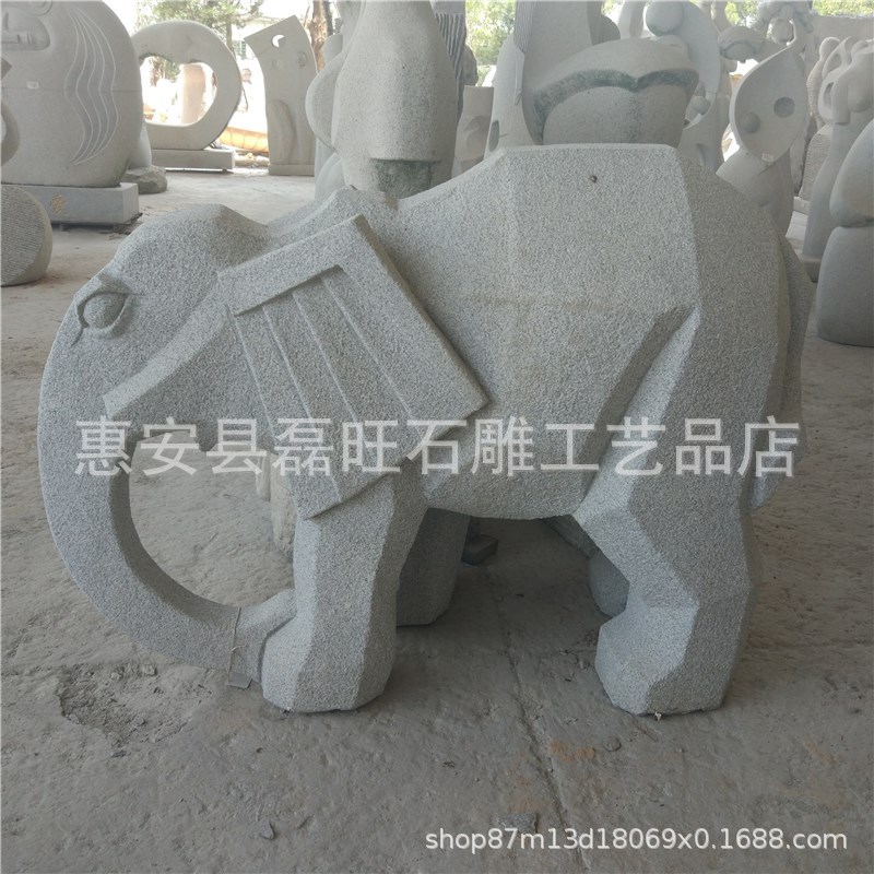 石头大象一对 花岗岩石头大象酒店公司别墅门口石雕汉白玉招财象