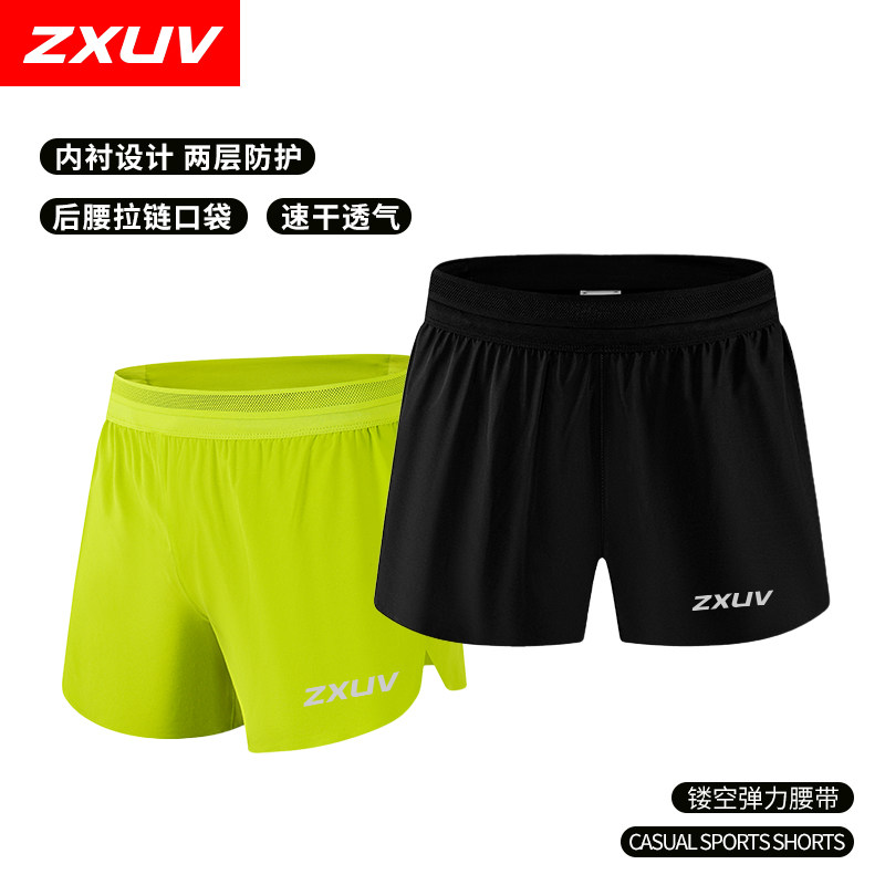 ZXUV7962训练轻薄马拉松跑步三分裤带抽绳有内衬透气后腰带口袋
