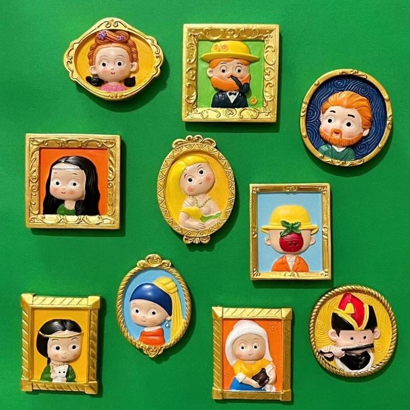 世界名画DIY石膏娃娃白胚冰箱贴涂色绘画上色彩绘涂鸦礼物玩具