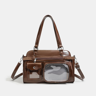 单肩斜挎包女棕色机车包斜挎包通勤复古机车藏东西演唱会暗格痛包