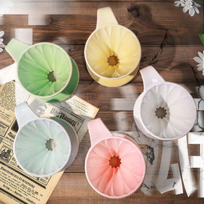 L-BEANS手冲咖啡过滤杯滴漏式陶瓷滴滤杯V01花瓣型手冲杯 1-2人份