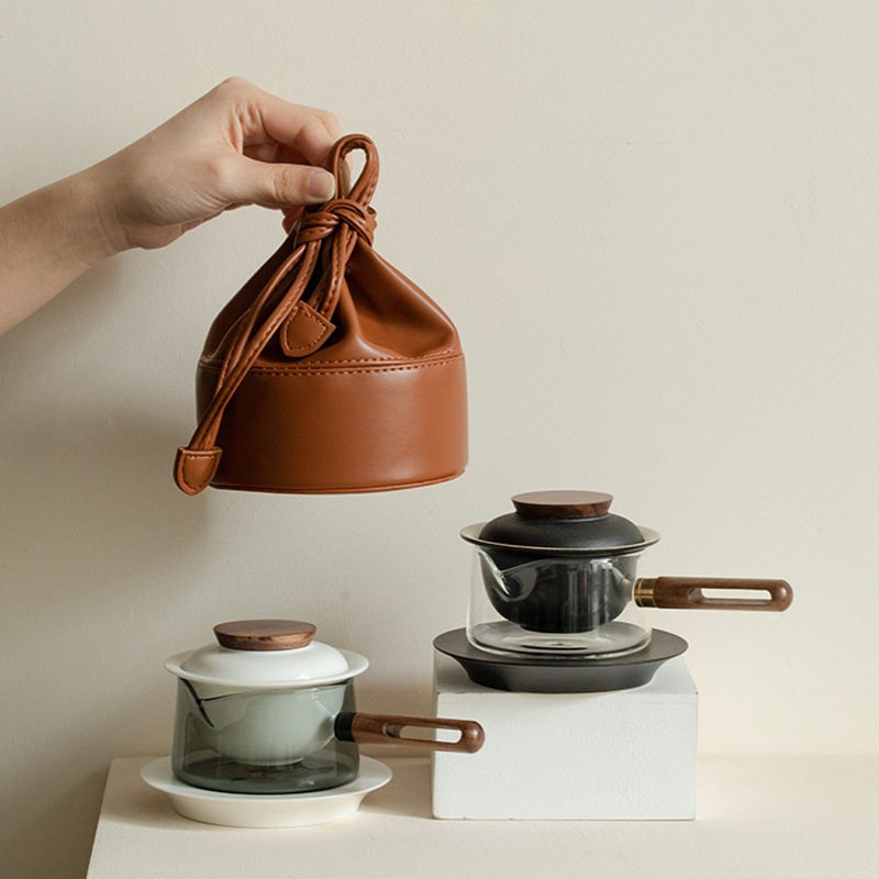 旅行茶具套装 功夫泡茶壶户外便携式快客杯日式玻璃茶具批发