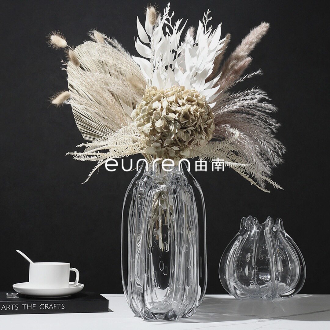 简约现代透明玻璃气泡造型花器几何花瓶摆件样板房间客厅桌面摆设