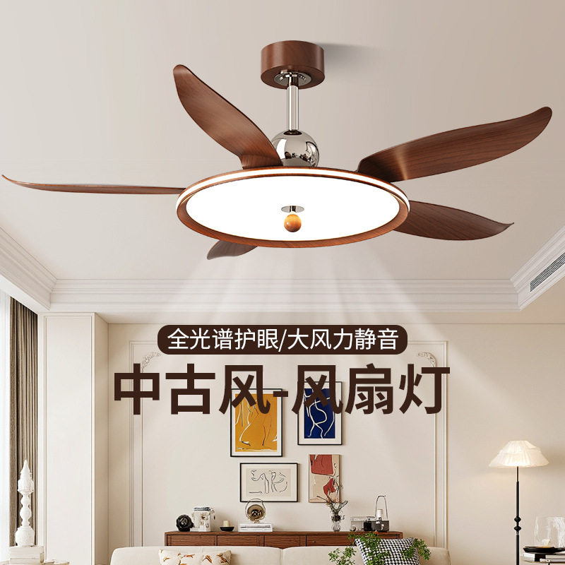 工厂供应2025新款中古风客厅餐厅吊扇灯复古极简超薄卧室风扇灯图片